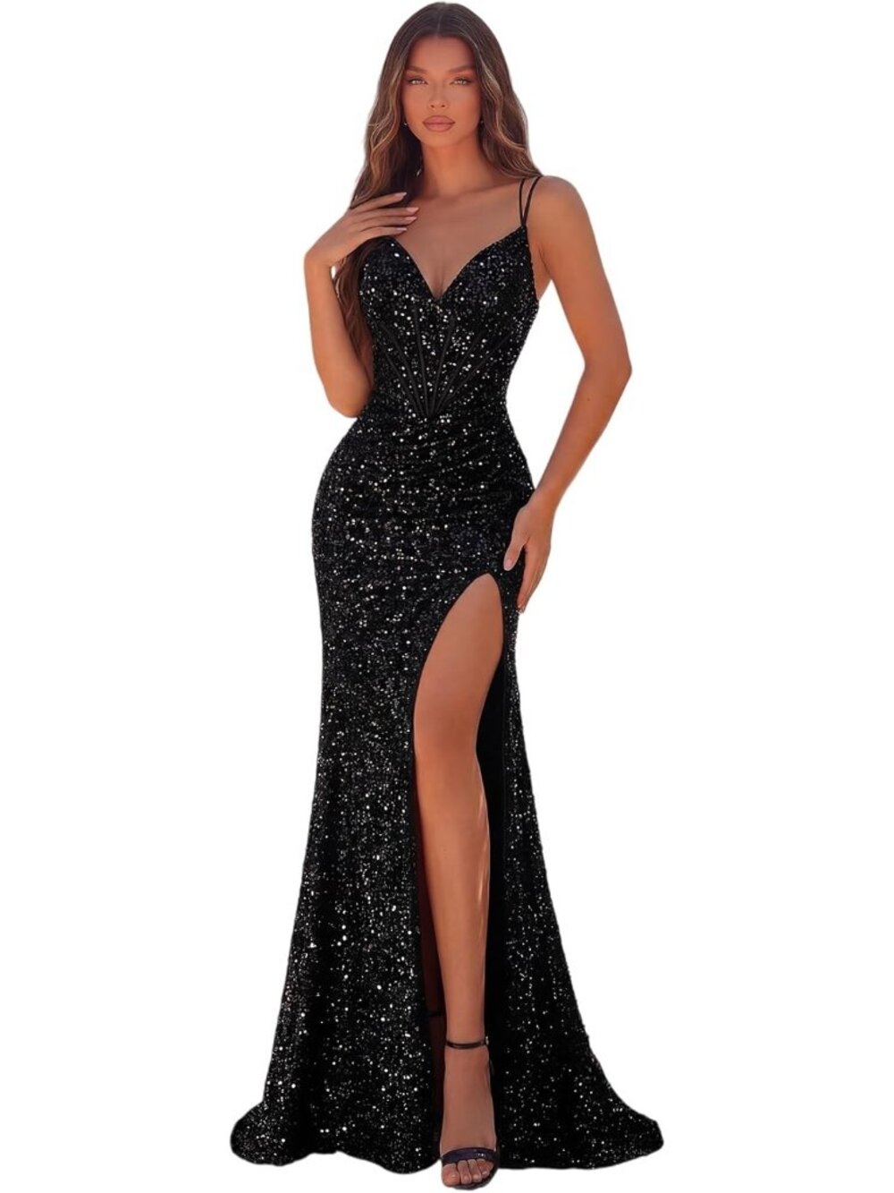 Women's Black Elegant Formal Tulle Sleeveless Cocktail Bodycon Maxi Dress